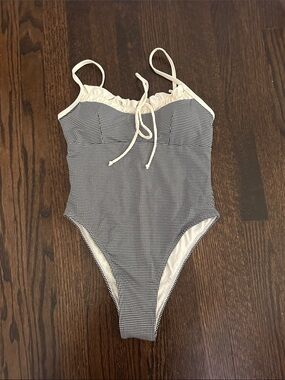Cream-Trim Black Gingham One-Piece Swimsuit, never worn